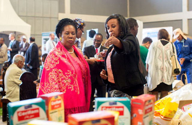 Congresswoman Sheila Jackson Lee (left) and TechnoServe Ethiopia Country Director Mefthe Tadesse at Monday's Feed the Future event in Addis Ababa.