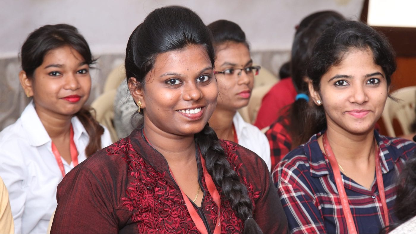 Youth economic opportunity is a positive outcome of TechnoServe programs seen in students like those featured here who participate in TechnoServe youth employability training session in India