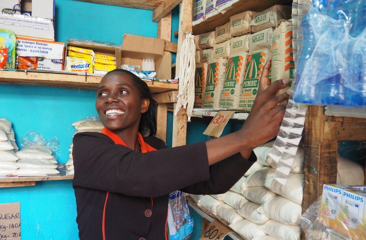 A micro-retail shopkeeper and participant in TechnoServe's Smart Duka program in Kenya