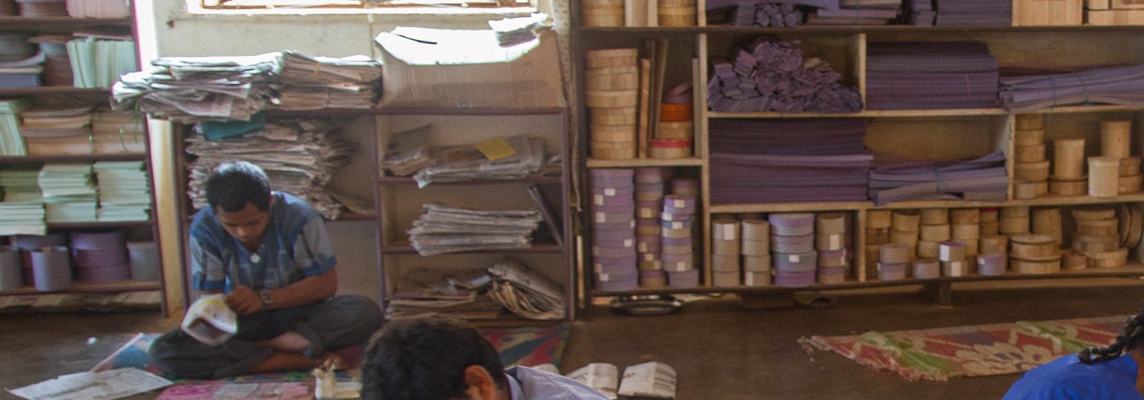 Making paper products at Chetana, Sirsi, North Kanara district, Karnataka state, India. Photo by Nile Sprague, 2013