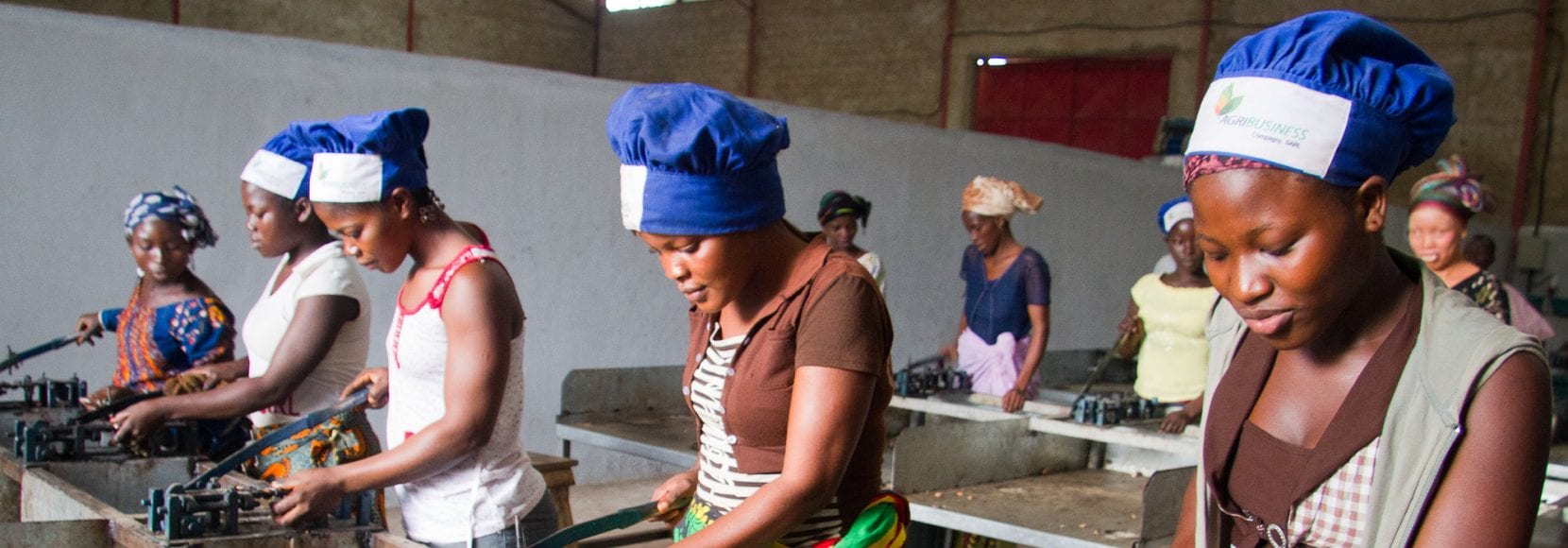 Women deshelling cashews, Agri-Business Company cashew factory, Touba, C™te d'Ivoire. Photo © Nile Sprague Women deshelling cashews, Agri-Business Company cashew factory, Touba, Côte d'Ivoire. Photo © Nile Sprague