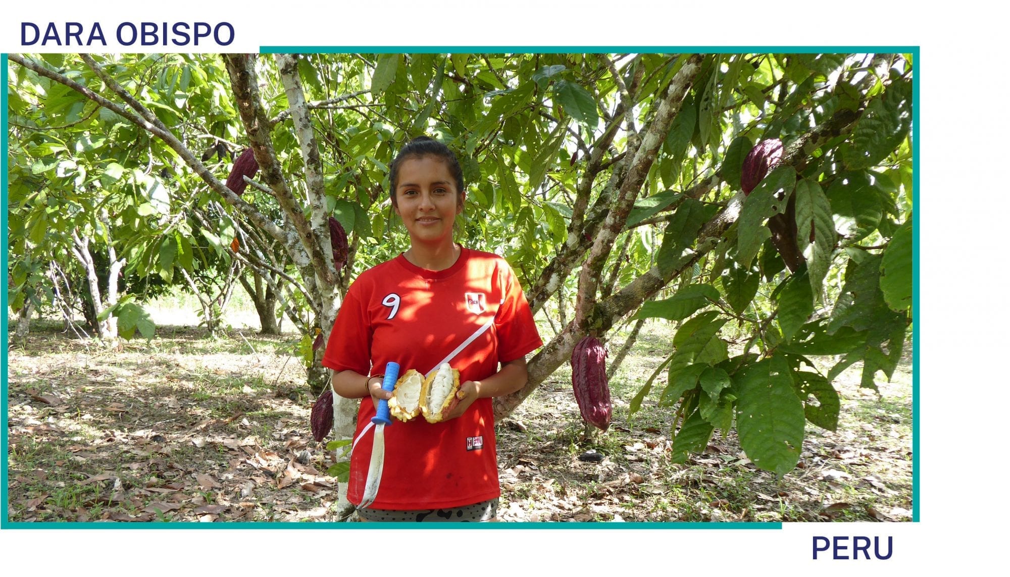 Dara Obispo stands on her cocoa farm in Peru