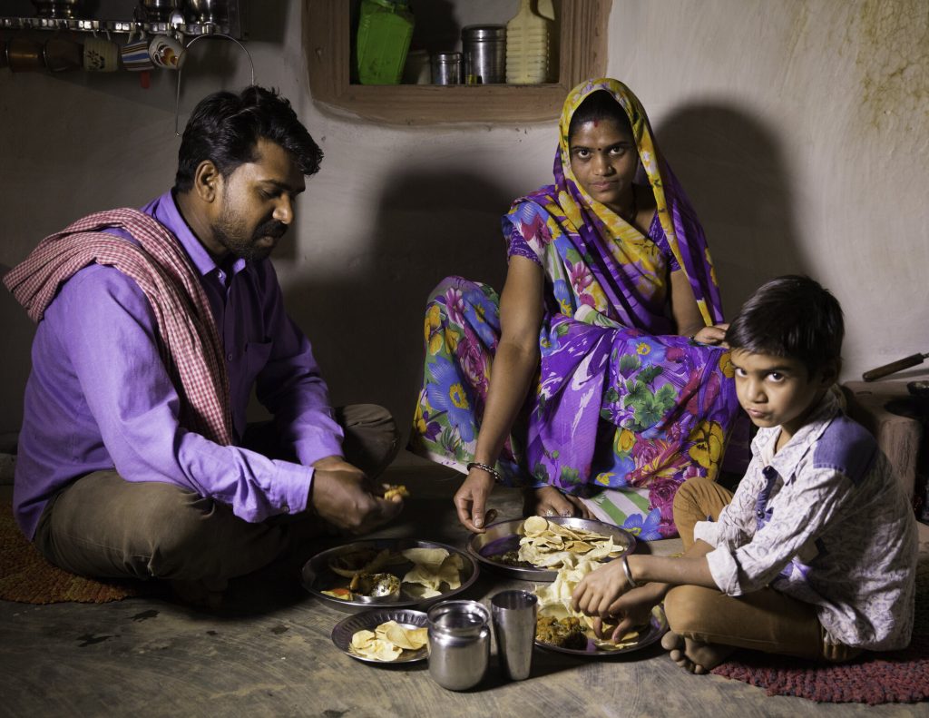 Family in India eats meal