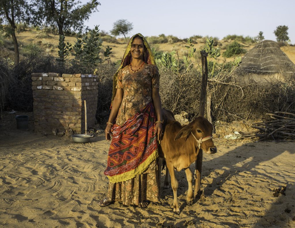 Birju Devi, 45, a farmer's wife and participant in Technoserve's kitchen garden program, poses for a portrait at her home in Bamanwali village, Bikaner, Rajasthan, India on October 24th, 2016.