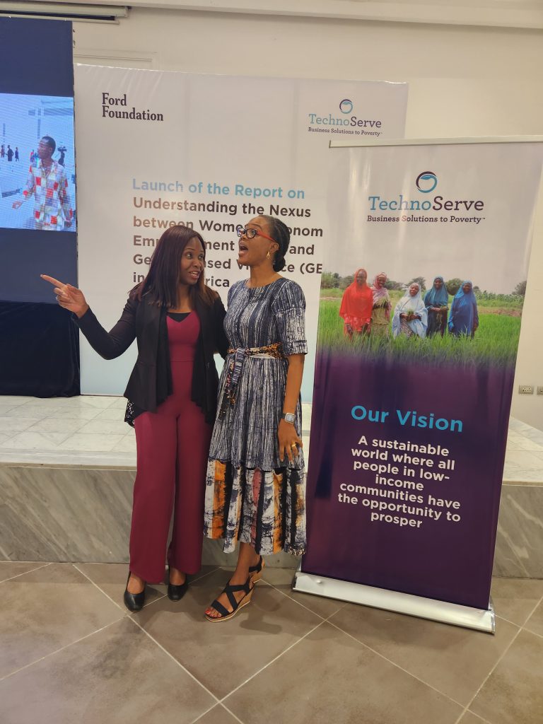 Adesuwa Akinboro (TechnoServe Nigeria Country Director) [left] & Funke Baruwa (Ford Foundation) [right] at the launch of the Women’s Economic Empowerment – Gender-Based Violence Nexus report on November 24, 2023. Part of the 2023 TechnoServe staff reflections on being grateful. 