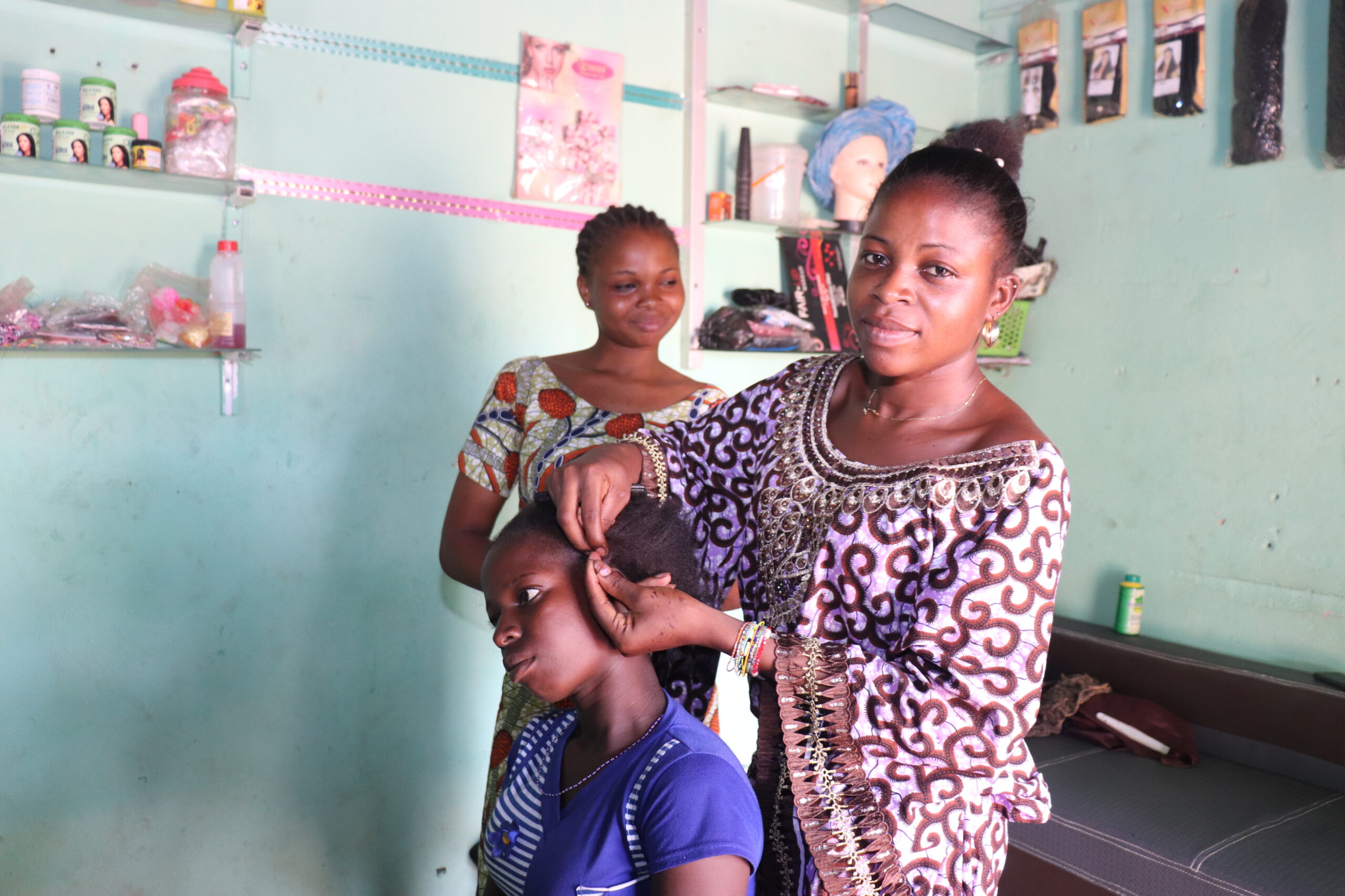 Djoule in her hair salon in Tchatchou, Benin. (TechnoServe / Isabelle Lemou) Part of a blog post on World Youth Skills Day. 