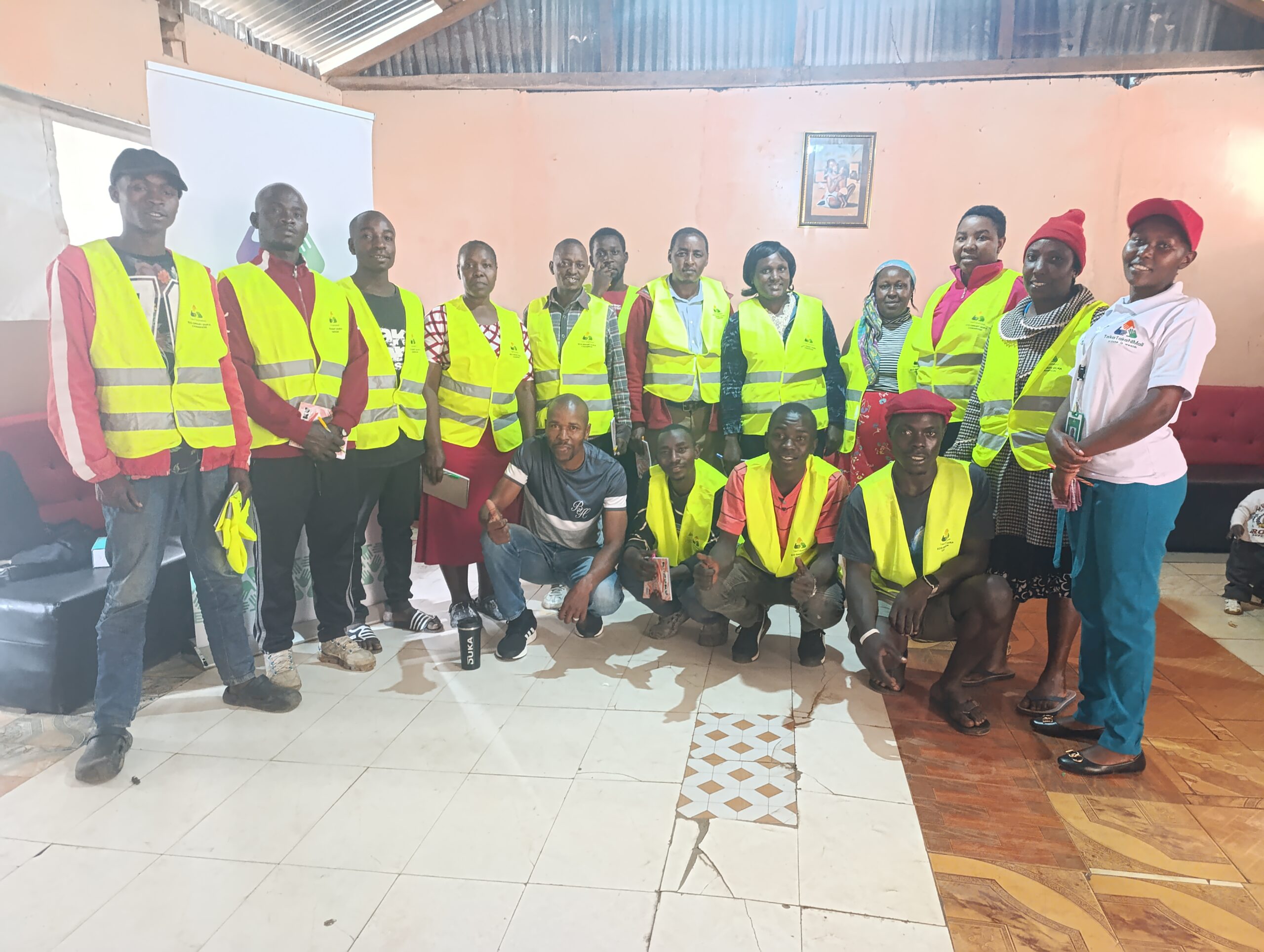 A photo taken during a waste management training session for the Creative Duka Owners Self Help Group in Mathare Area, Nairobi County.